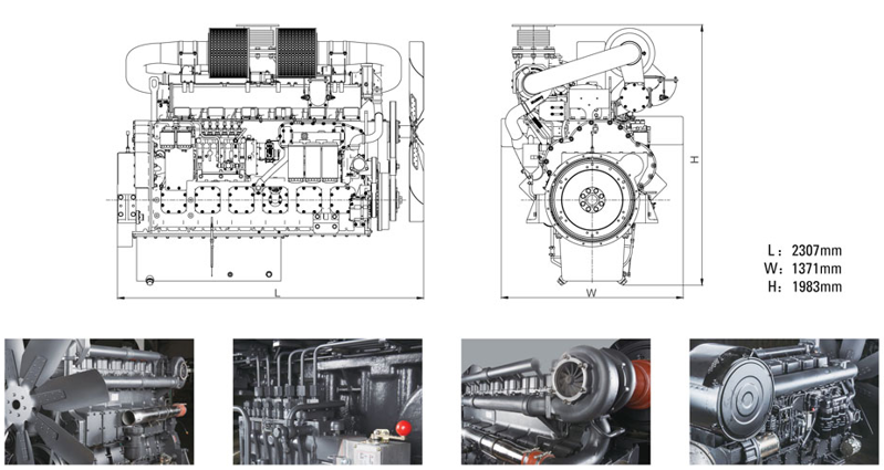 上柴W系列660千瓦發(fā)電機組機組安裝尺寸圖